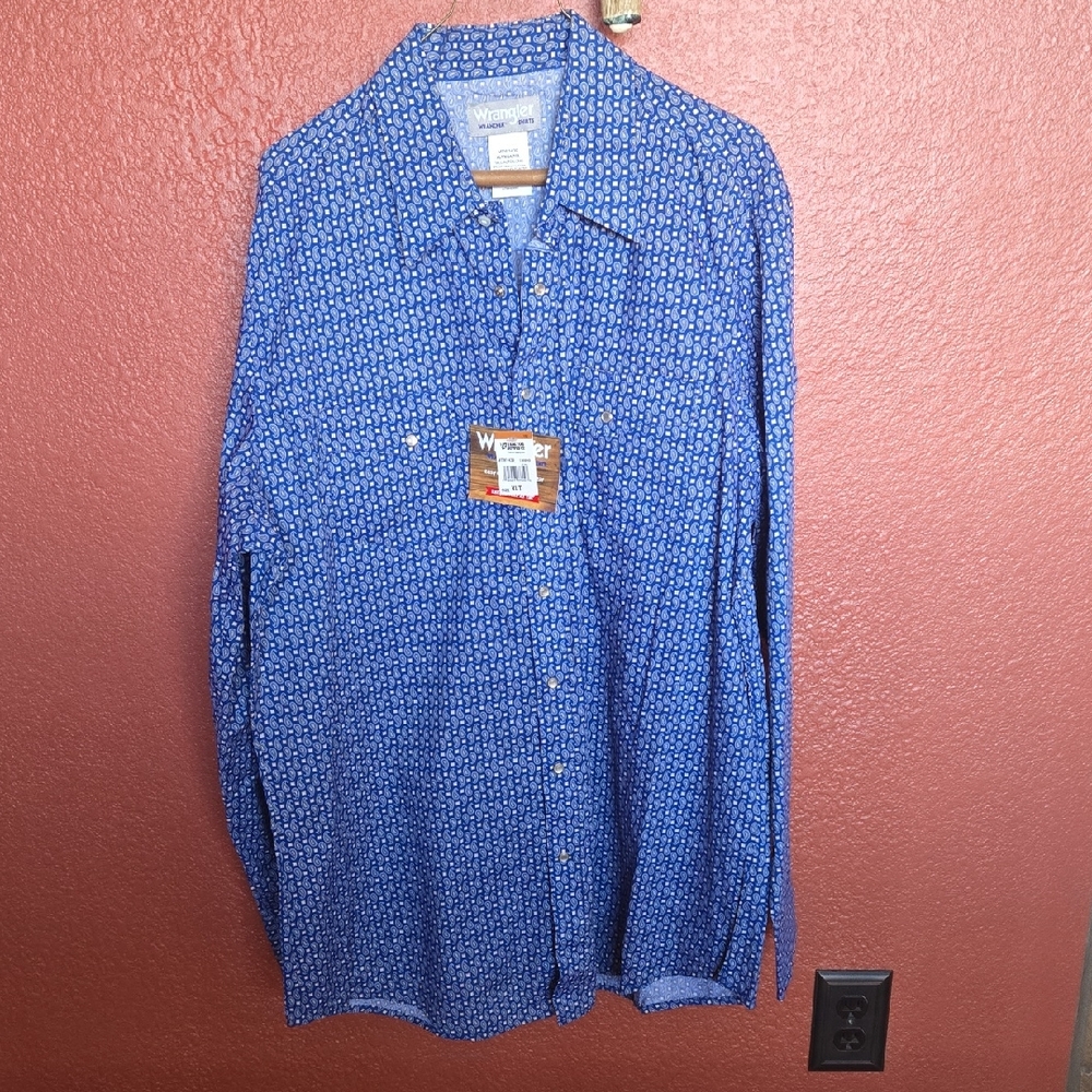 Wrangler Men's Casual Blue Geometric Shirt Mens Big & Tall Fit